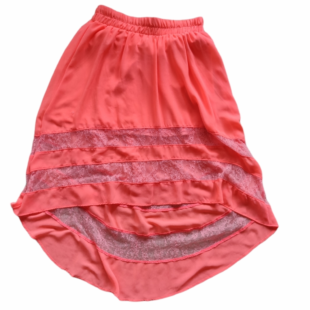 Neon Orange/Pink Coral High Low Lace Skirt